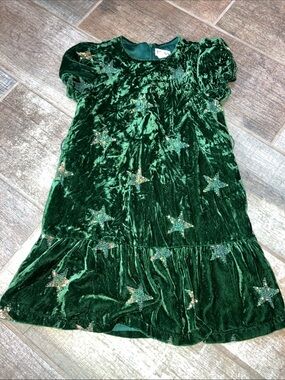 HATLEY GIRLS Emerald Green Velvet Dress with Star Sequin Detail